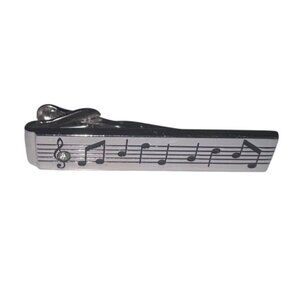 VINTAGE SWANK Silver TONE TIE CLIP W/MUSICAL NOTES Musician Music Notes